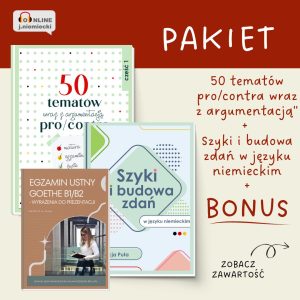 Pakiet e-booków "50 tematów pro/contra wraz z argumentacją" i “Szyki i budowa zdań w języku niemieckim” + BONUS