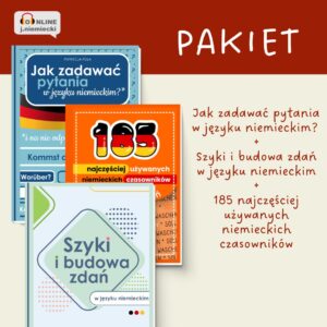 Pakiet e-booków: "Szyki i budowa zdań w języku niemieckim" + "Jak zadawać pytania w języku niemieckim?"+ „185 najczęściej używanych niemieckich czasowników” + 130 ćwiczeń i odpowiedzi
